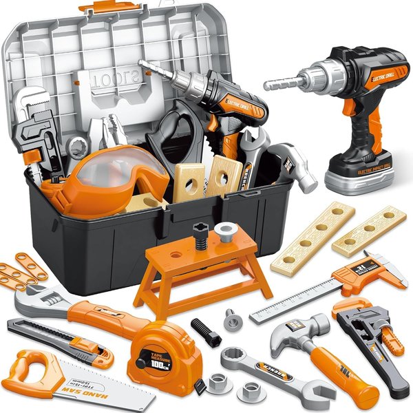 Kids Tool Set with Portable Tool Box & Electronic Toy Drill, Toddler Tool Set,Pretend Play Kids Toys Construction Tools for Kids Ages 3,4,5,6,7,8 for Christmas Birthday Gifts