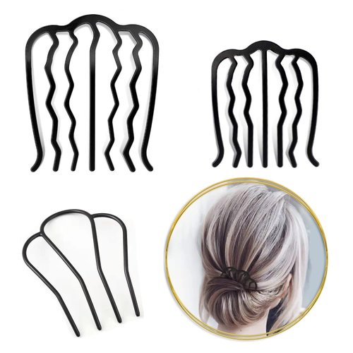 3 Piece Hair Fork Clip Vintage Hair Side Combs U Shape Teeth Alloy Paint Hair Pin Hair Clip Stick Women Hair Styling Tool Accessories, Black