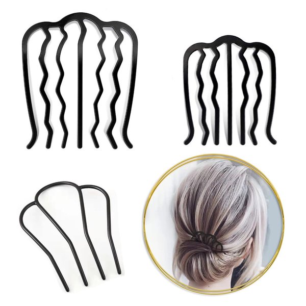 3 Piece Hair Fork Clip Vintage Hair Side Combs U Shape Teeth Alloy Paint Hair Pin Hair Clip Stick Women Hair Styling Tool Accessories, Black