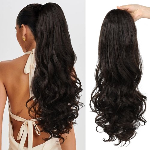 Ponytail Extension, Behufun Long Wavy Drawstring Ponytail 26" Clip in Hair Extensions Ponytail Fake Pony Tails Hair Extensions Natural Soft Heat Resistant Synthetic Hairpiece for Women Black Brown
