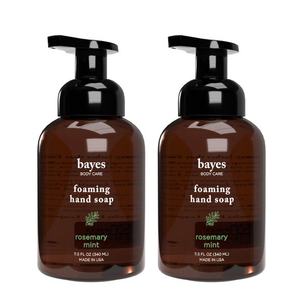 Bayes Foaming Hand Soap, Plant-Derived - Aromatic and Nourishing Hand Wash, Infused with Natural Essential Oils - USDA Certified Biobased - 11.5 Ounce, Rosemary Mint, 2 Pack