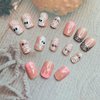 LRKNNO Halloween Press on Nails Short Square Halloween Fake Nails Petite Cute Ghost Press on Acrylic Glue on Nails Glitter Spider Web Nail Tips Full Cover Pink Coffin False Nails for Women Girls 24Pcs