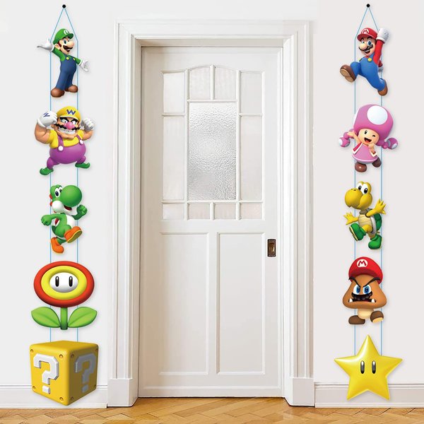Cartoon Door Sign Banner,Designed Door, Hanging Banner,Porch Sign Banners,Welcome Hanging Video Game for Birthday Party Super Fun Party Decorations