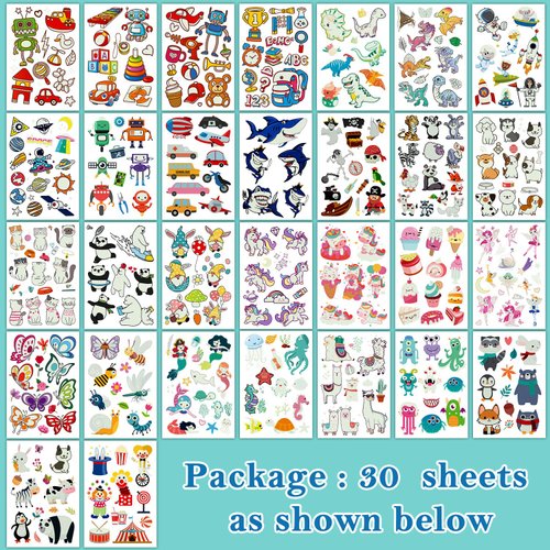 Partywind 380 Styles (30 Sheets) Luminous Tattoos for Kids, Mixed Styles Temporary Tattoos Stickers with Mermaid/Dinosaur/Space/Pirate for Boys and Girls, Glow Party Supplies Gifts