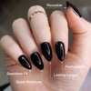 Artquee Almond Press on Nails Short Solid Color Black Fake Nails Acrylic False Nails Art Glossy Artificial Reusable Stick on Nails in 15 Sizes - 30 Nail Kit