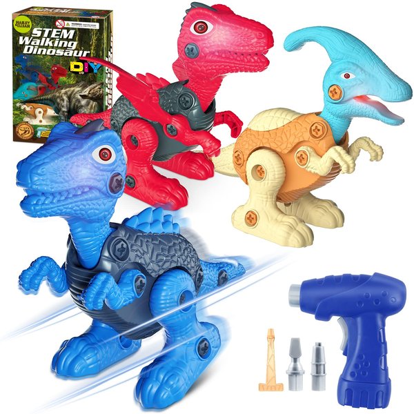 Dinosaur Toys for 6 7 8 9 Years Old Boys, Take Apart Dinosaur Toys for Kids with Electric Drill, STEM Construction Education Building Toy with Led Light Walking Toys Party Birthday Gifts