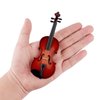 Dselvgvu Wooden Miniature Violin with Stand,Bow and Case Mini Musical Instrument Miniature Dollhouse Model Ornament Home Decoration (5.63"x2.05"x0.75")