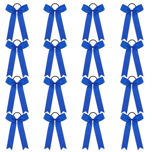 DEEKA 16 PCS Collegiate Style Cheer Bows Long Tail Skinny Cheer Bow Ponytail Holder Handmade Bows for Girls Teens Softball Cheerleader Sports -Royal Blue