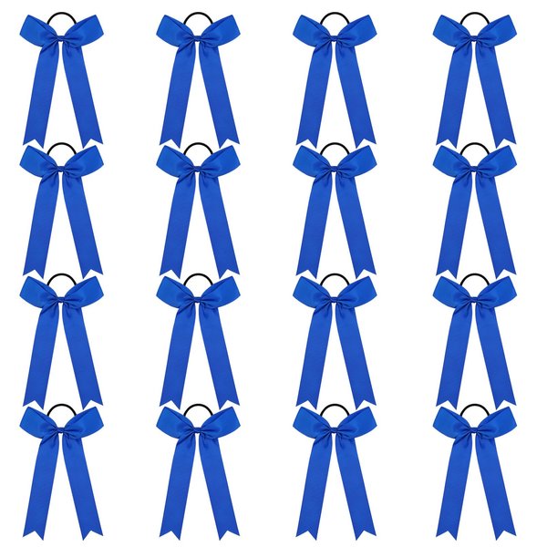 DEEKA 16 PCS Collegiate Style Cheer Bows Long Tail Skinny Cheer Bow Ponytail Holder Handmade Bows for Girls Teens Softball Cheerleader Sports -Royal Blue