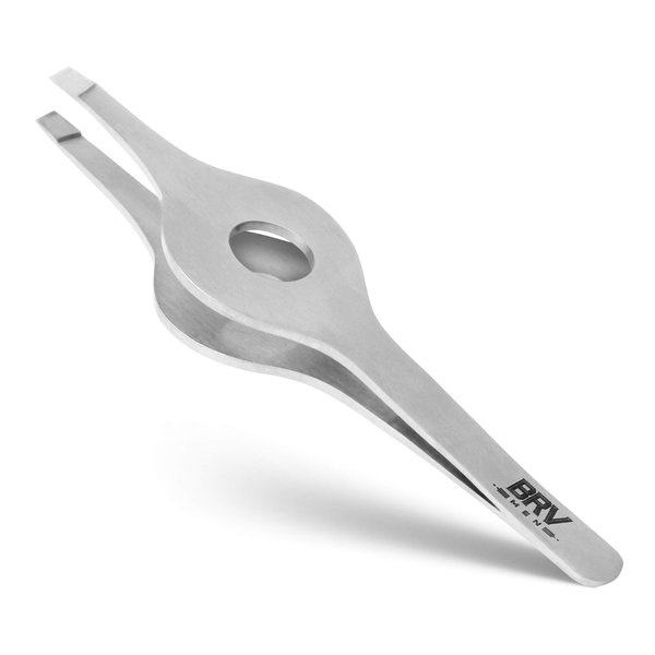 BRV MEN Wide Grip Slant Tweezers | German Stainless Steel | Hand-Filed Slanted Tips for Ultra-Precision | Tweezers for Eyebrows & Nose/Ear/Facial Hair | Professional Tweezers for Women & Men - Silver
