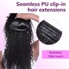 IDN BEAUTY Seamless Clip In Hair Extensions Human Hair, Kinky Curly 14 Inch 110g 7pcs Natural Black Seamless Curly Clip Ins Remy Human Hair Seamless Clip Ins For Black Women PU Weft Invisible Edge