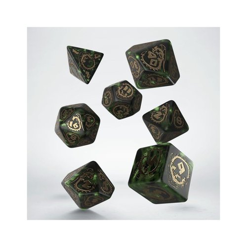 Q WORKSHOP Dragon Bottle Green & Gold RPG Ornamented Dice Set 7 Polyhedral Pieces