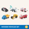 Battat – Miniature Toy Cars – 6Pcs Wooden Minis – Classic Rescue & Construction Vehicles – Steamroller, Dump Truck – 3 Years + – Wooden Vehicles Set 2