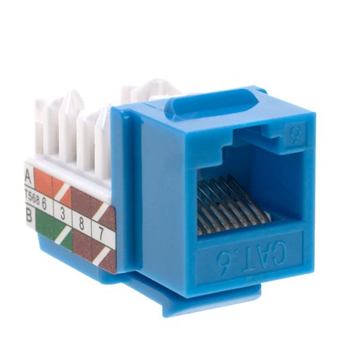 SATMAXIMUM Cat6 45° Angled Keystone Ethernet Wall Jack Punch Down UTP 45-Degree (Easier Termination Than 90-Degree), RJ45 Slim Profile Speed Termination Blue (50)