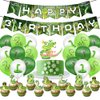 Snake Birthday Decorations 32 Pcs Snake Party Supplies with Green Birthday Banner Cake&Cakecup Topper Balloons for Kids Boys Birthday Party Decor