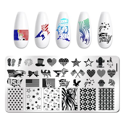 DANNEASY 6 Pieces Independence Day Nail Stamping Plate 4th of July Nails Design Nail Stamps Nail Stencils Stamping Plates for Nails Manicure Template Nail Art Tools DIY Nails Accessories