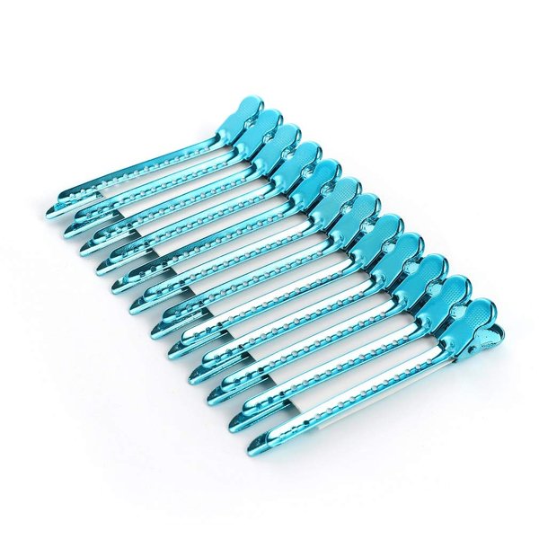 Drayas 12Pcs/set 3.7 Inches Metal Hair Clips for Styling and Sectioning,Dividing Duck Bill Clips with Prevent slippery Holes, Professional Salon Hair Clips for Women and Girls (Blue)