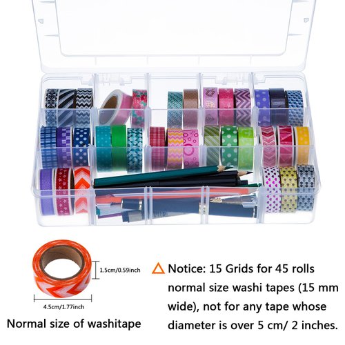 Outus Washi Tape Organizer Sticker Storage Bead Organizer Crafts Box Organizer, 15 Compartments, Clear