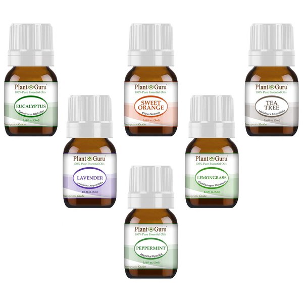 Essential Oil Variety Set Kit - 6 Pack - 100% Pure Therapeutic Grade 5 ml. Set Includes- (Peppermint, Lavender, Sweet Orange, Lemongrass, Eucalyptus & Tea Tree)