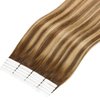 Lacer Hair Tape on Hair Extensions Remy Human Hair 20 Pieces 50 Grams Balayage Chocolate Brown to Caramel blonde Highlights with Chocolate Brown Roots Tape in Hair Extensions 16 Inch R#4-4/27