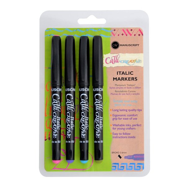 Manuscript Pen Manuscript Calli-Creative Markers, 3.6mm, Blue, Green, Pink and Purple, 4-Pack