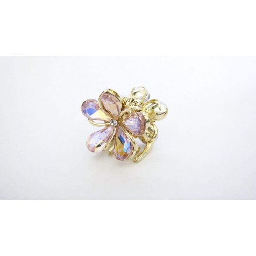 Small mini gold metal ab crystal flower hair claw clip