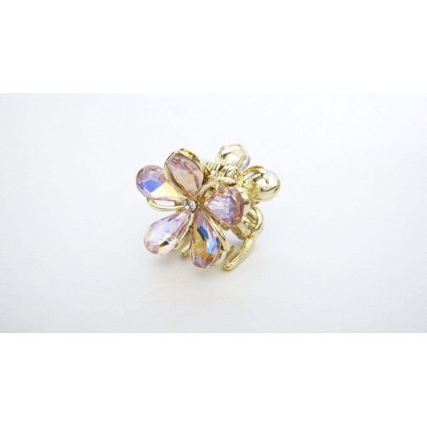 Small mini gold metal ab crystal flower hair claw clip