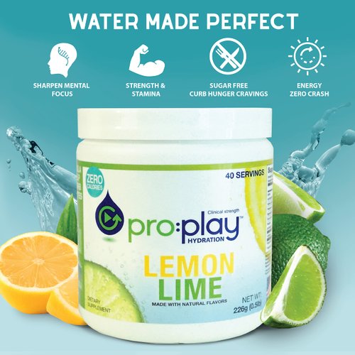 Pro:Play - 8 Stick Packs Lemon Lime - Electrolyte Hydration Drink with Magnesium + Zero Sugar - All Natural