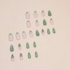 24 Pcs Green Cat Eye Press on Nails Short Almond - MINGCHUN Summer Fake Nails Press ons French Nail Tip Glitter Flower Butterfly Full Cover False Nails Glue on Nails Stick on Nails Acrylic Nail Art