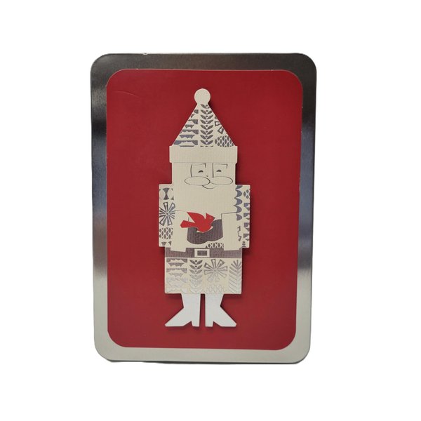 Hallmark Holiday Cards Tin Box Set of 12 Die Cut Santa Claus Silver Red