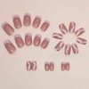Foccna Coffin French Press on Nails Fake Nails Pink Swirls Cute Women's False Nails Medium LongDaily Artificail Nails for Women and Girls-24Pcs