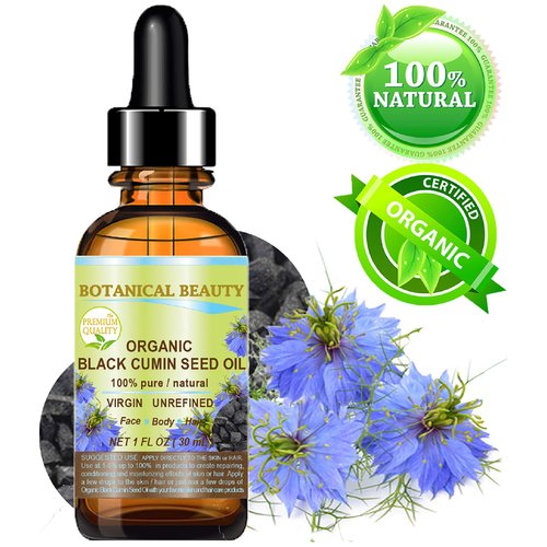Botanical Beauty ORGANIC BLACK CUMIN SEED OIL Nigella sativa 100% Pure Natural Virgin Undiluted 1 Fl.oz.- 30 ml for Face, Skin, Hair, Lip, Nails. Rich in Vitamin C, vitamin E