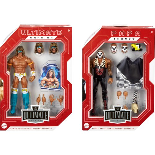 Mattel WWE Ultimate Edition Action Figure 2-Pack, Greatest Grudges '92 Collectible Set with Ultimate Warrior & Papa Shango 6-inch Superstars & Accessories