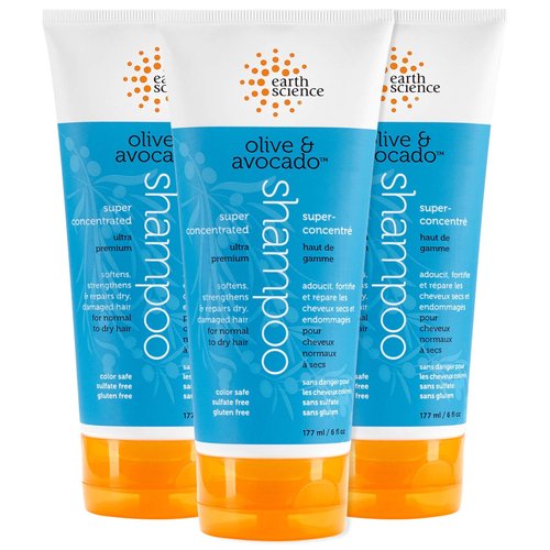 EARTH SCIENCE - Olive & Avocado Oil Shampoo: Super Concentrated for Normal to Dry Hair (3pk, 6 oz.)