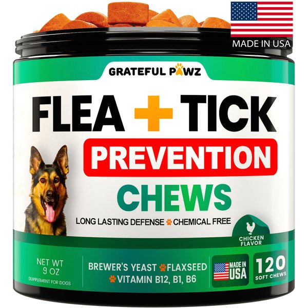 Flea and Tick Prevention for Dogs Chewables - Made in USA - Natural Flea and Tick Chews Supplement for Dogs - Oral Flea Pills for Dogs - Pest Defense - All Breeds and Ages - 120 Soft Tablets