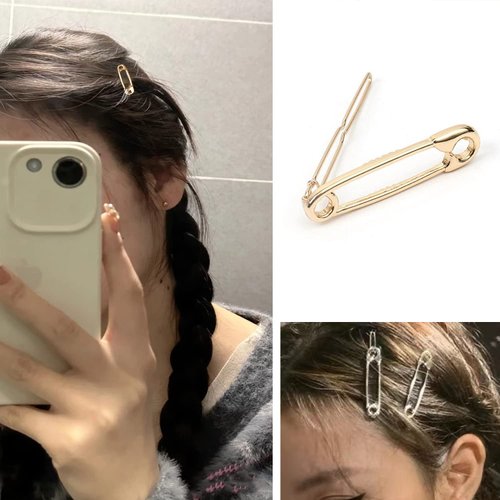 15 Pcs Hair Pins Hair Clips Alloy Safety Pin Shape Hairpin Barrettes Goth Hair Pins Set Hairdressing Tool Hair Accessories (Gold)
