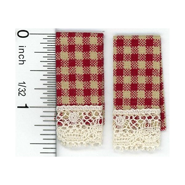 Dollhouse Miniature Set of 2 Country Red Dish Towels
