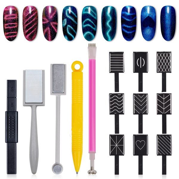 KAAGEE 15Pcs Cat Eye Nail Magnets Pens for Nail Art Magnetic Wand Cat Eye Magnet for Nails Double Ended Magnet Sticks for Women Cat Eye Nails Magnets Wand Gel Polish Nail Art Tools
