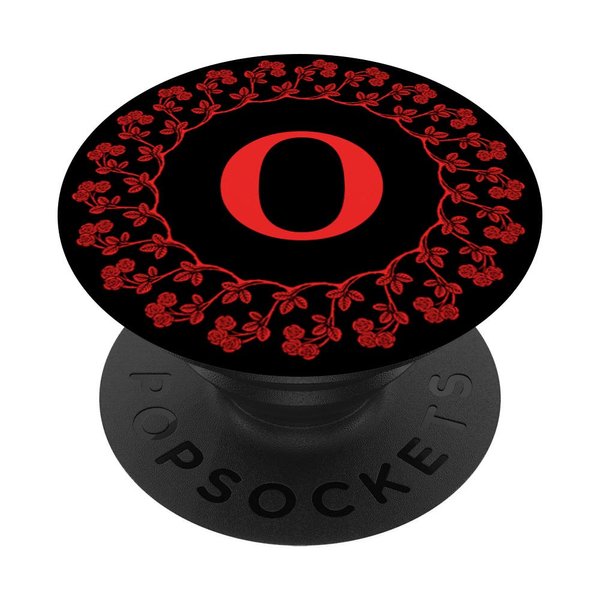 Cell Phone Pop Up Holder,Cute Red Rose Floral Letter O Black PopSockets PopGrip: Swappable Grip for Phones & Tablets