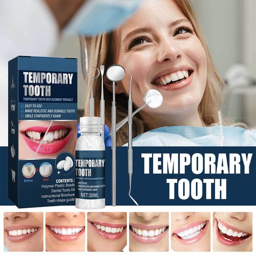 Tooth Repair Kit - Temporary Fake Teeth Replacement Kit with Dental Mirror Tools for Temporary Restoration of Missing & Broken Teeth Replacement Dentures