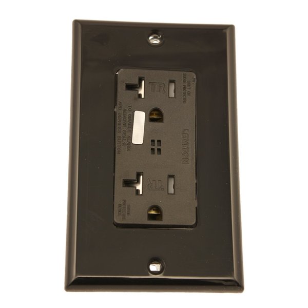 Leviton T7380-E 20 Amp, 125 Volt, Tamper Resistant, Decora Plus Duplex Surge Suppressor Receptacle, Straight Blade, Commercial Grade, Self Grounding, Black