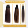Yaki Straight Tape in Extensions 24Inch Highlight Yaki Tape in Hair Extensions Human Hair Color 1B/4/1B Off Black Fading to Medium Brown Glue in Human Hair Extension Invisible Hair Extensions Tape in