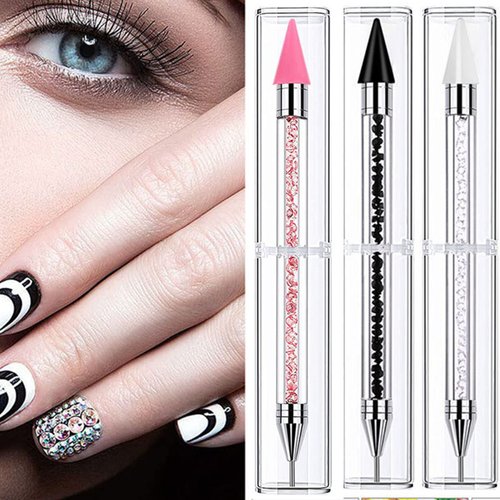 Wax Pencil for Rhinestones,Acrylic Handle Rhinestone Applicator Double Head Dotting Pen Jewel Rhinestone Picker Tool with Storage Case (White)