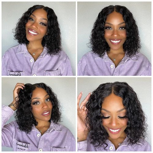 Durreley Bob Wig Human Hair 13x4 Transparent HD Curly Lace Front Wigs Human Hair Pre Plucked Water Wave Short Bob Wigs for Black Women Human Hair Glueless 180% Density 14 inch