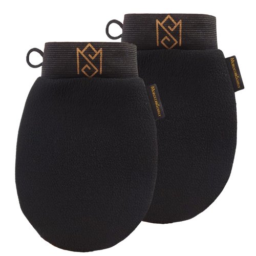 Exfoliating Bath Glove for Body Scrub (Kessa mitt) - Pack of 2 - Dead Skin Cell Remover and Deep Pore Cleanser - Deep Exfoliator Scrubber - Plant Based Fiber - by MoroccanSource