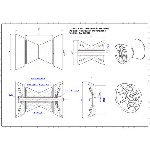 COLOFULWAY 3" Boat Trailer Bow Bell Roller Assembly with 1/2" Shaft fits 3 inch Bracket, Polyurethane(Black)