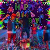 Neon Birthday Party Decorations Neon Happy 13th Birthday Banner Backdrop Glow in The Dark Party Decorations with UV Black Light Reactive for Let Glow Neon Birthday Blacklight Halloween Party Supplies