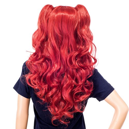 SWACC Long Curly Double Claw Clip on Ponytail Wig Synthetic Pastel Colorful Cosplay Daily Party Wig for Women and Kids with Wig Cap (Red)