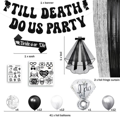 Till Death Do Us Party Bachelorette, 65 Pcs Til Death Do Us Party Bachelorette Party Decorations, Halloween Bachelorette Party Bride or Die Bachelorette Party Decorations, Til Death Wedding Decor