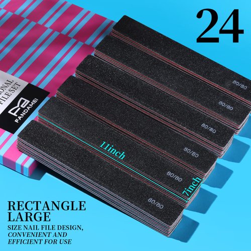 FANDAMEI 24PCS 80/80 Grit Nail File, Nail Files Kit, Double Sided Emery Boards for Nails, Professional Nail File for Natural Acrylic Nails, Rectangular Manicure Nail Files Set, Coarse Grit 80/80